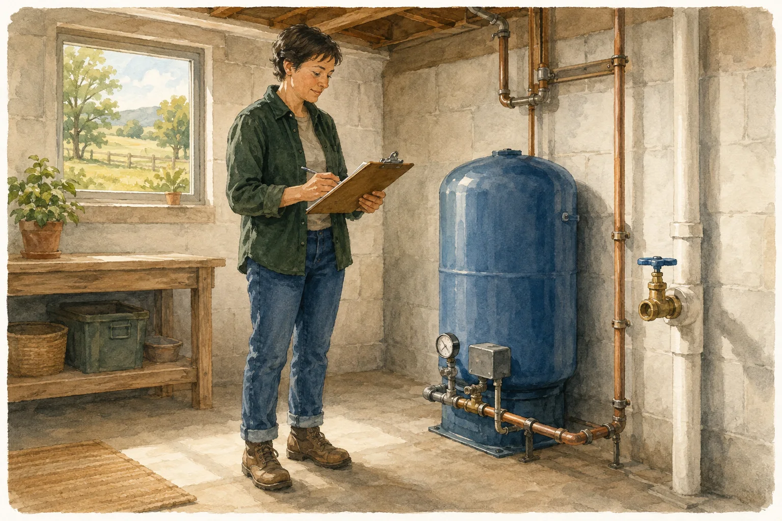 A homeowner getting familiar with the water system in a rural home